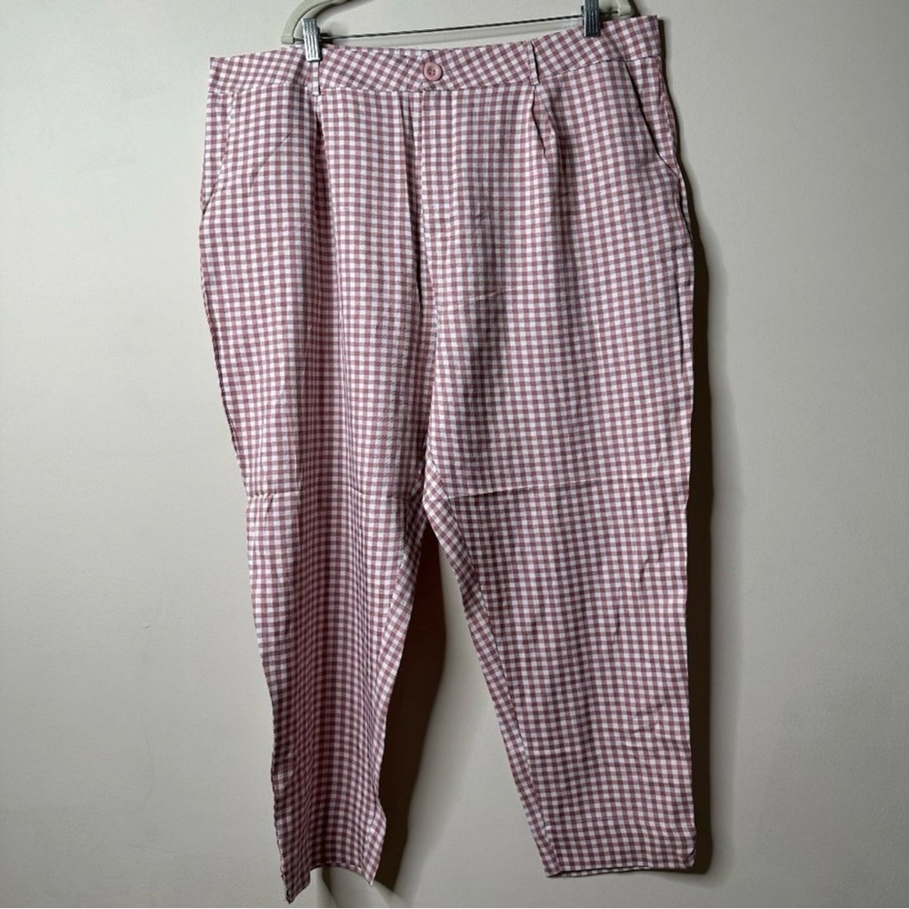 SHEIN Pink/White Gingham Pants 4XL